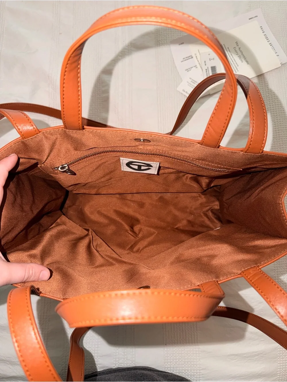 Telfar Leather Medium Cognac Brown Logo-Embossed Shopper Tote